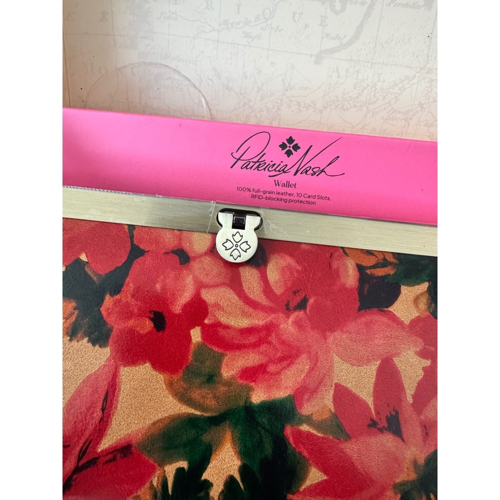 Patricia Nash Floral Leather Frame Wallet RFID Blocking 10 Card Slots NWOT - Picture 5 of 7